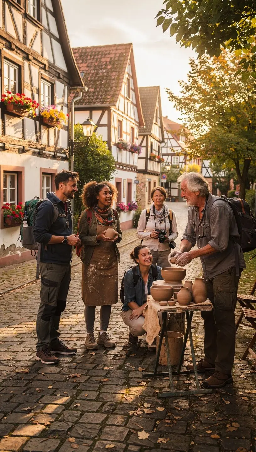 Reisende lernen bei einem Workshop, wie man handgefertigte Keramik herstellt